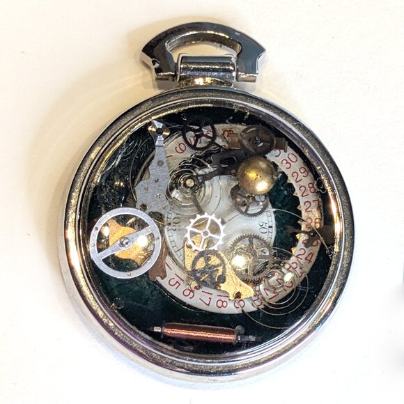 Steampunk antique pocket watch pendant Artist creation - Picture 3 of 4